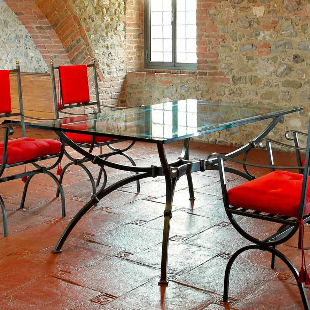 Handgefertigter Esstisch mit Glasplatte Made in Italy - Principe