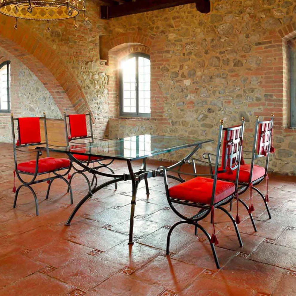 Handgefertigter Esstisch mit Glasplatte Made in Italy - Principe