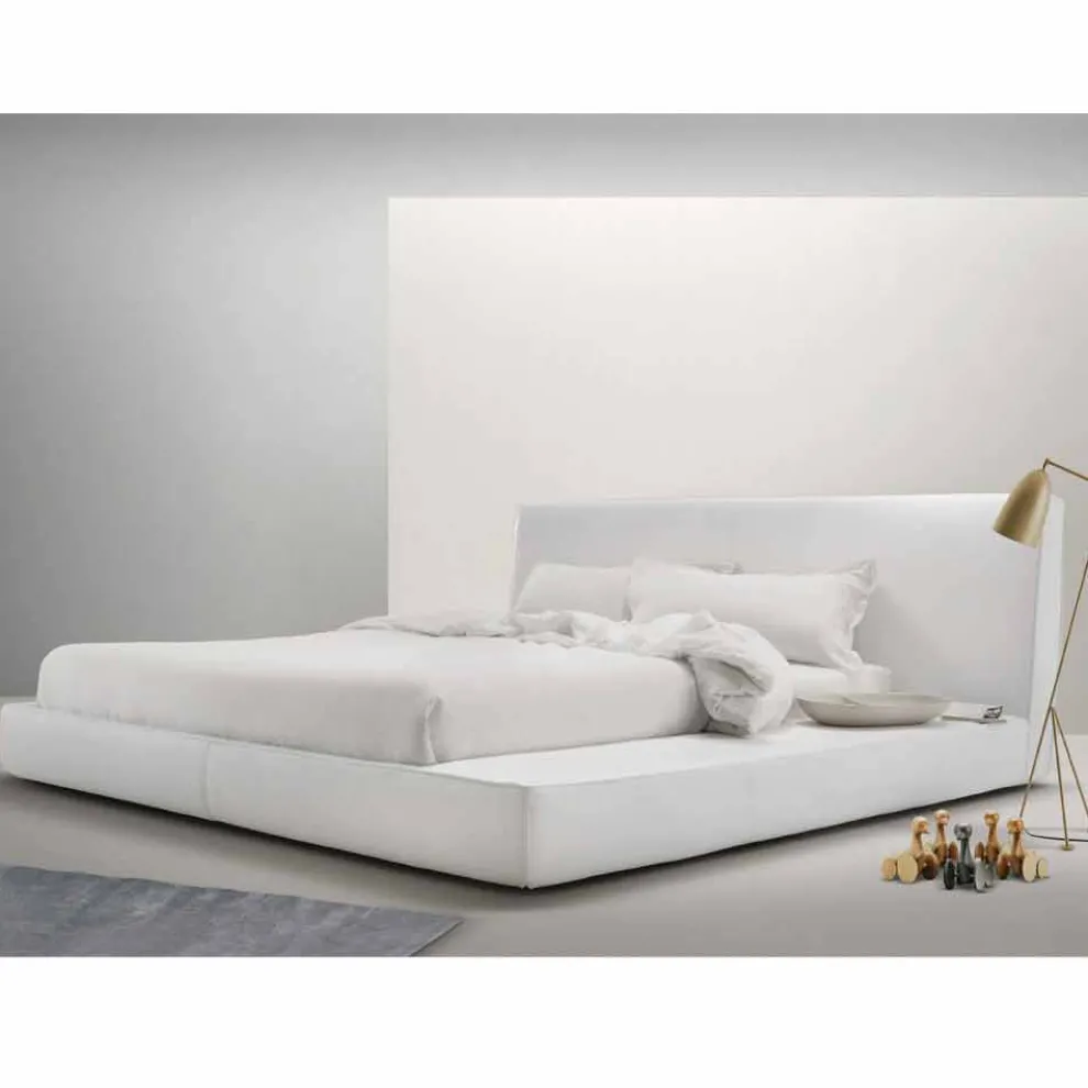 Gepolstertes Leder-Doppelbett „Long Island“, hergestellt in Italien