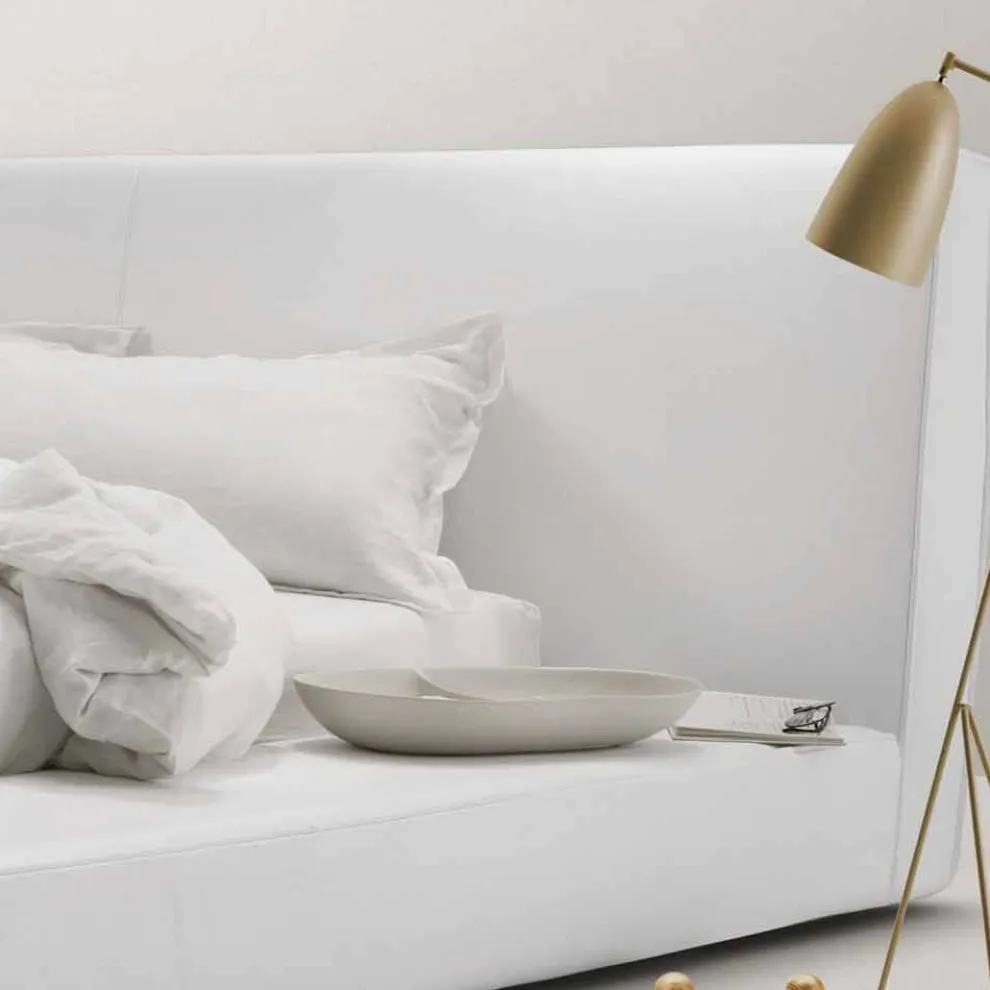 Gepolstertes Leder-Doppelbett „Long Island“, hergestellt in Italien