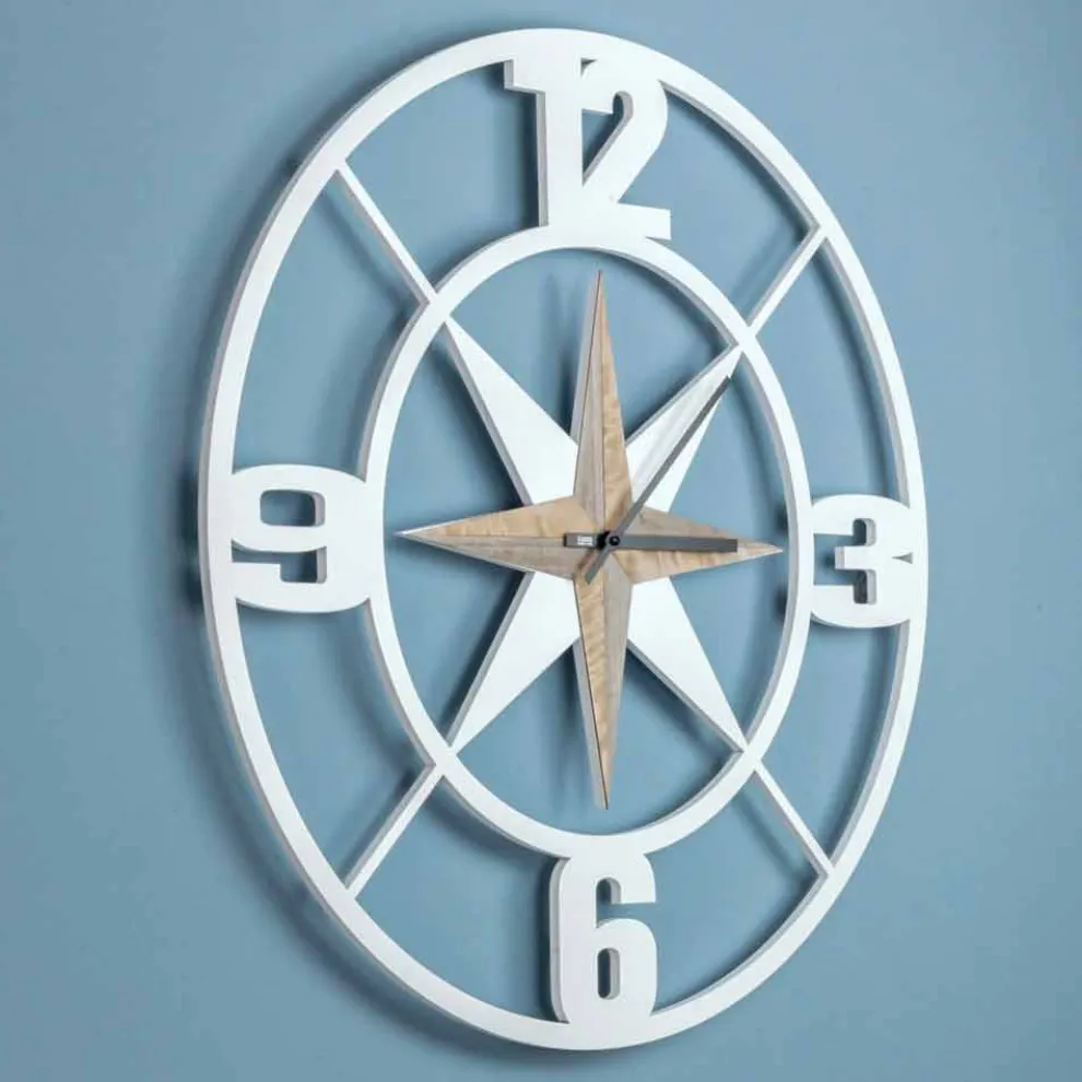 Große Wanduhr Design in Shabby White und Brown Wood - Scharnier