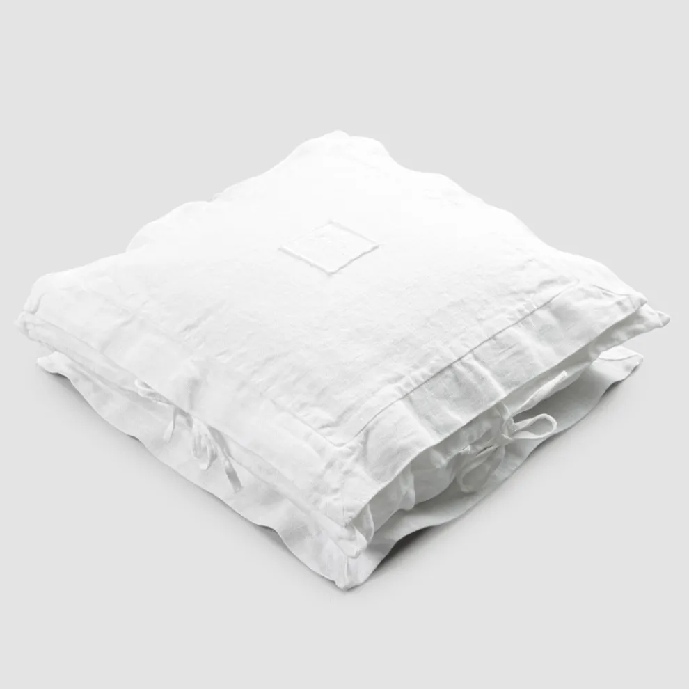 Quadratischer Kissenbezug aus schwerem weißem Leinen und Schnürsenkel Made in Italy - Matero