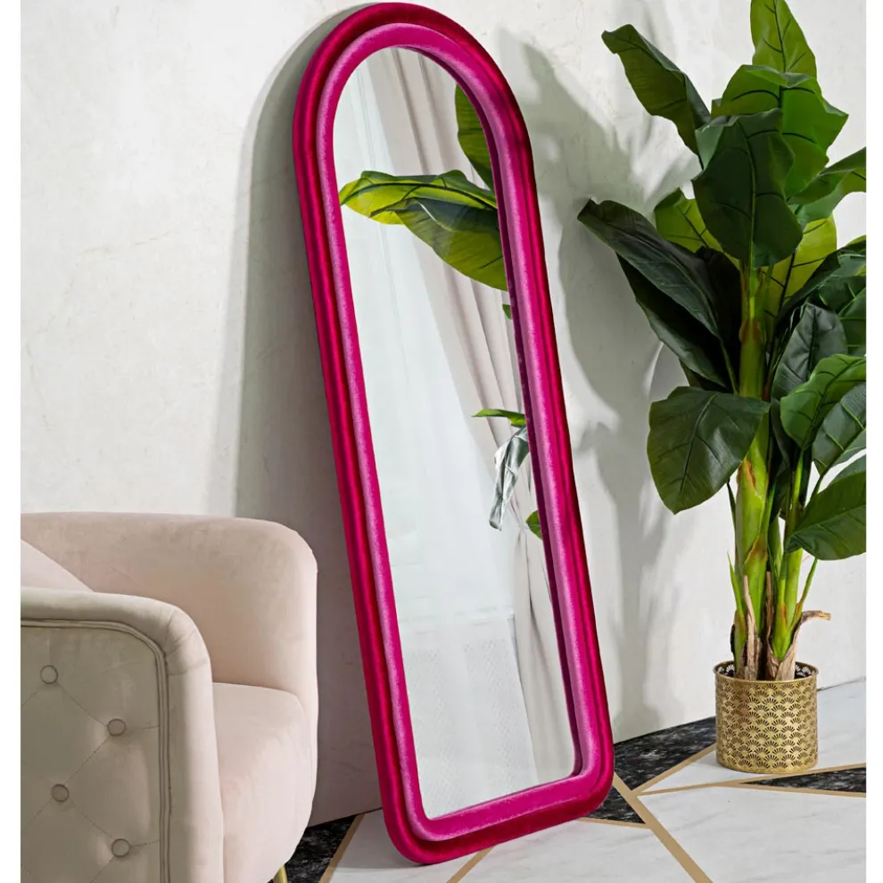 Samtbezogener MDF-Wandspiegel mit gewölbter Oberseite - Jessica