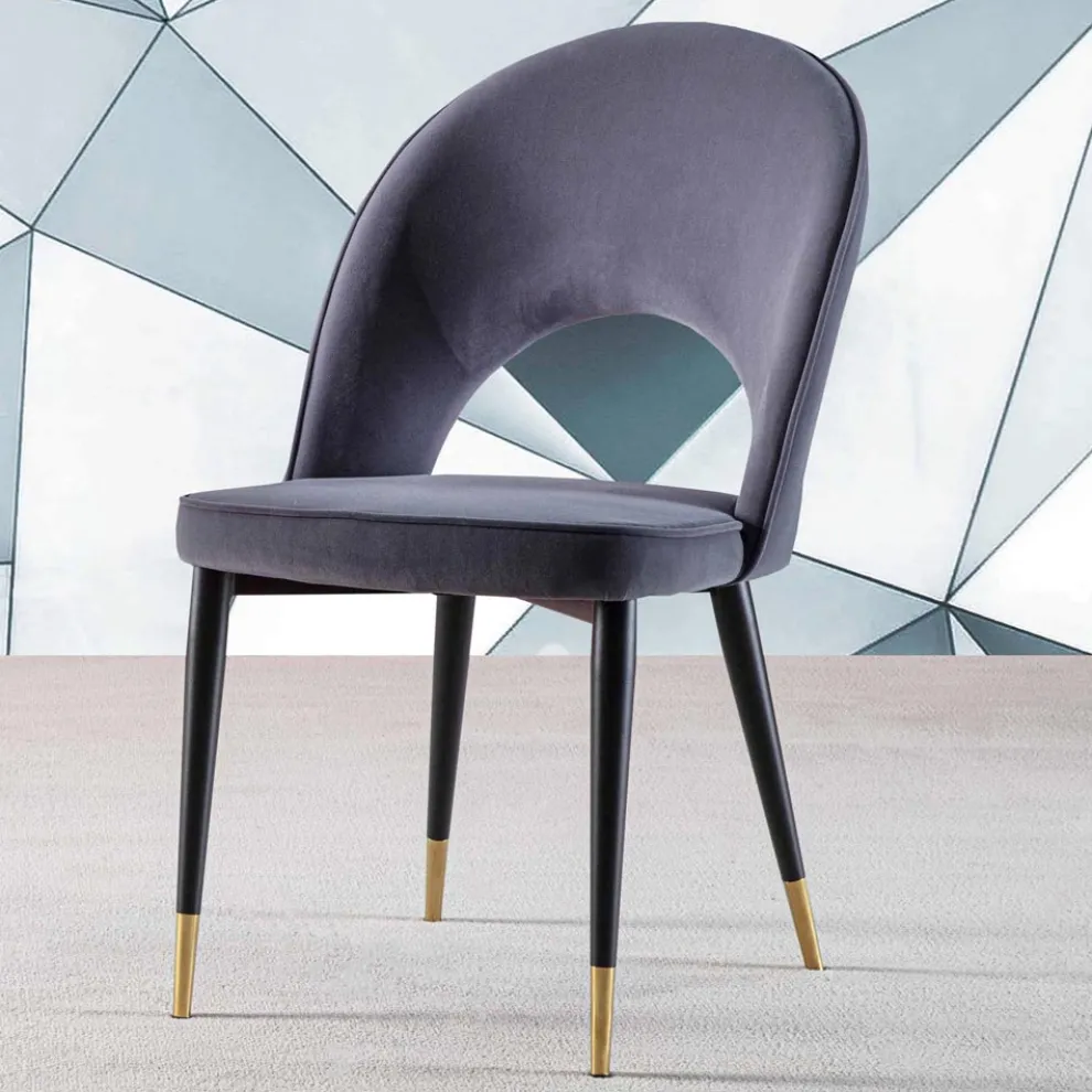 Samtstuhl mit Beinen aus schwarzem Metall und satiniertem Messing, 4 Stück - Sibea