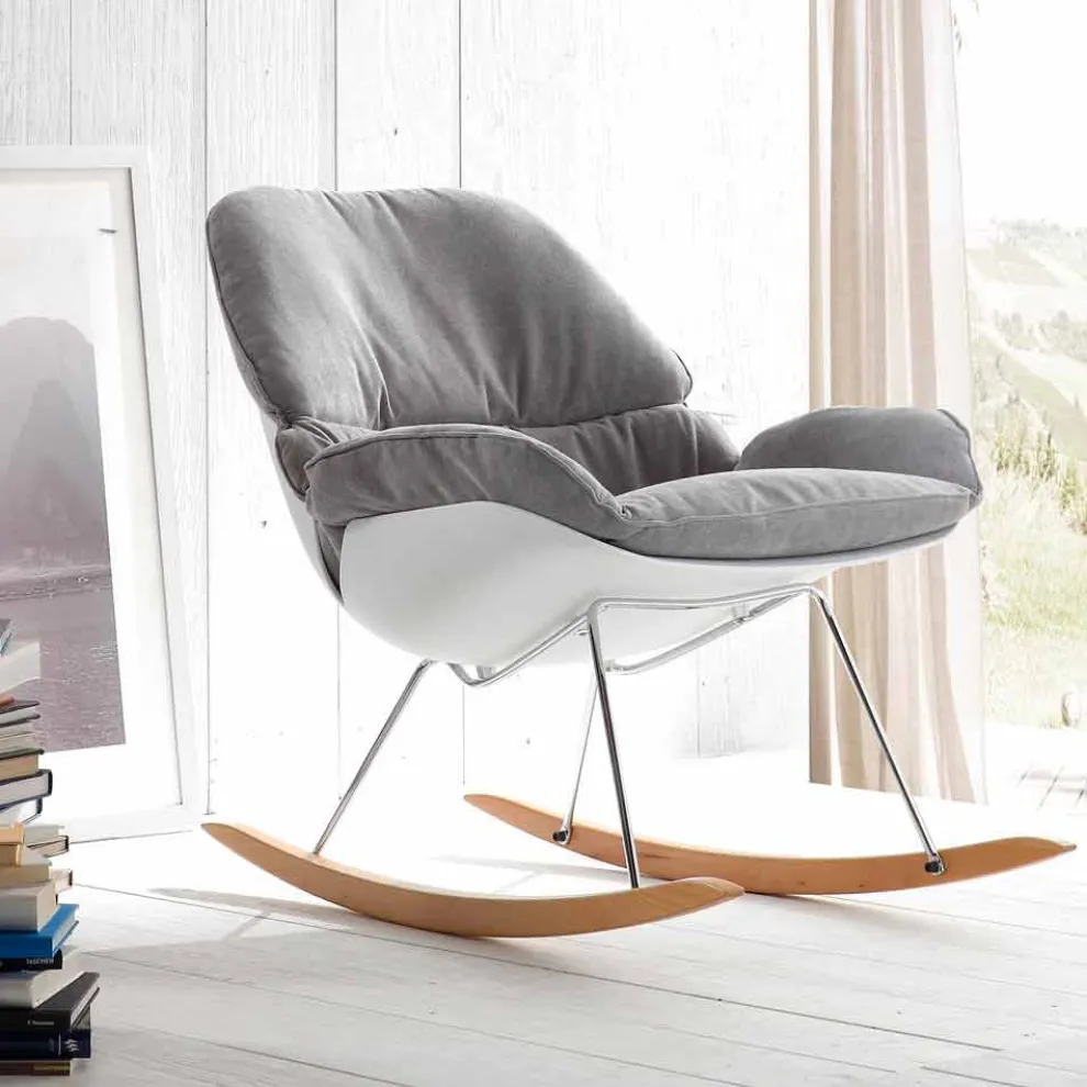 Schaukelstuhl mit Kissen grau abziehbar aus Akazienholz