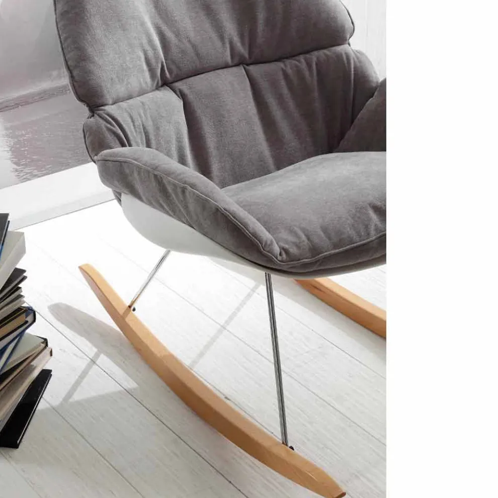 Schaukelstuhl mit Kissen grau abziehbar aus Akazienholz