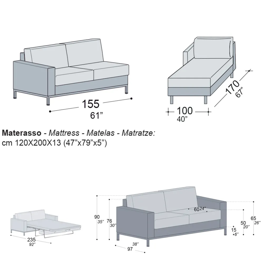 Schlafsofa mit Halbinsel aus Metall und Polyurethan Made in Italy - Folle