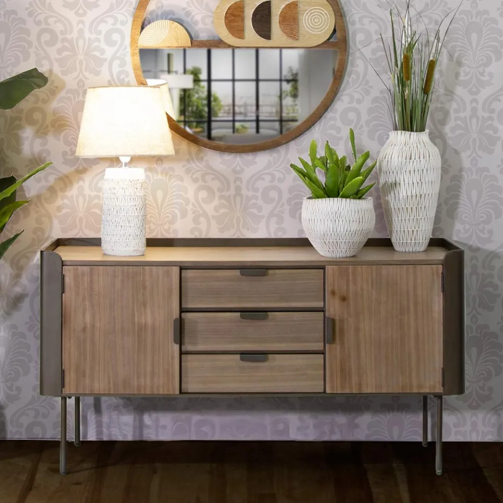 Schrank aus Tannenholz und Grauguss mit 3 Schubladen und 2 Türen - Cooper