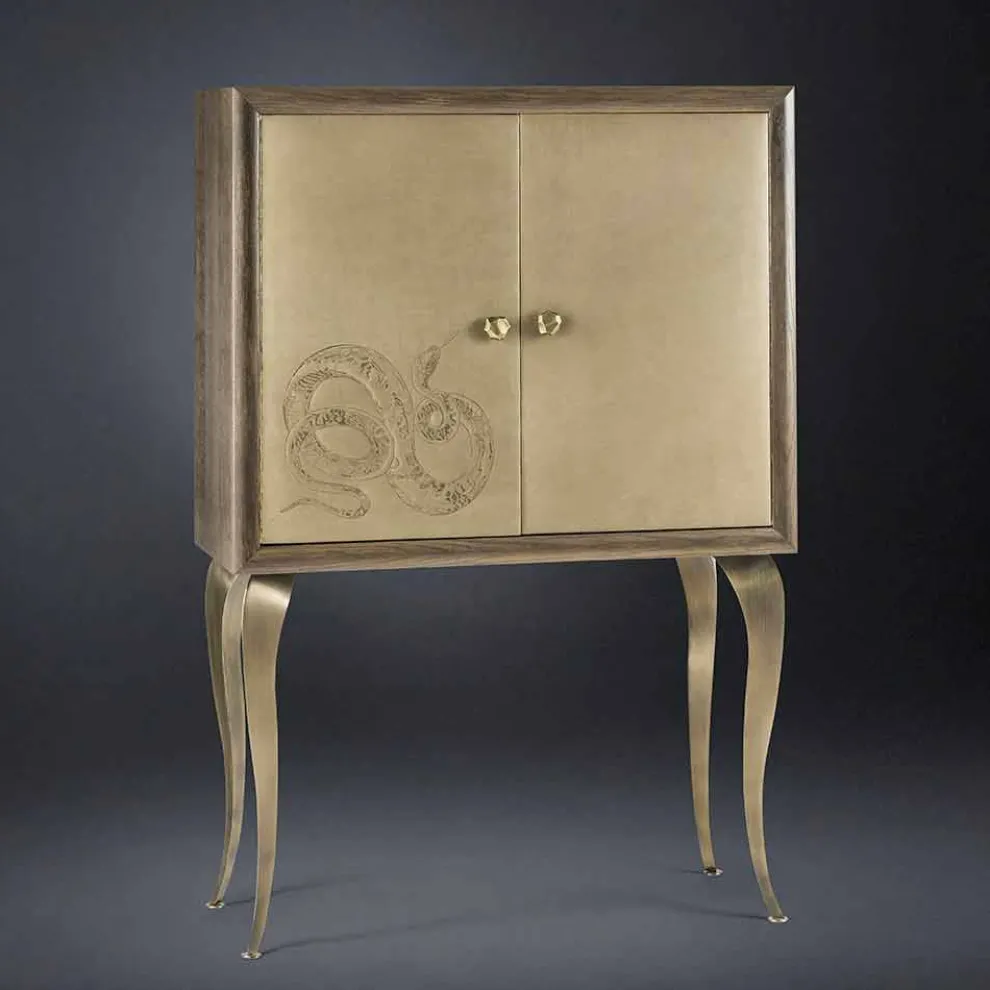 Schrank Joy mit 2 Türen, aus Massivholz und Anilinleder