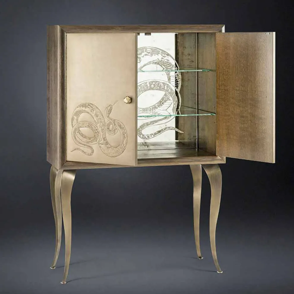 Schrank Joy mit 2 Türen, aus Massivholz und Anilinleder