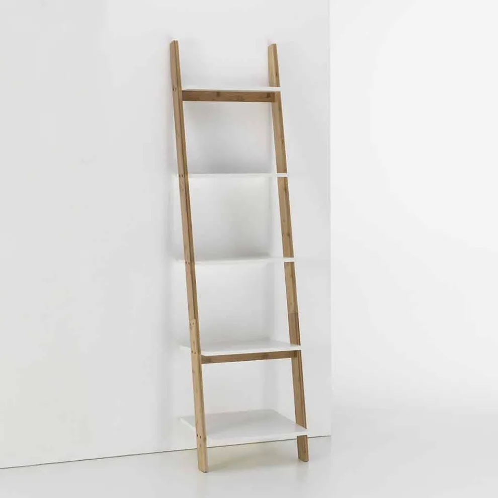 Schräger Badezimmerschrank mit 5 Regalen aus Bambus und MDF - Gianmarco