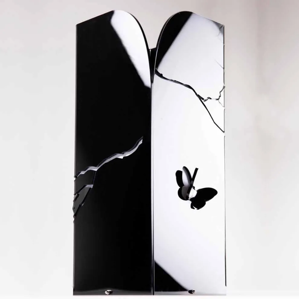 Schwarzer Plexiglas-Schirmständer mit 3D-Gravuren und Dekorationen, modernes Design - Farfo