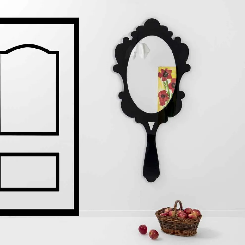 Schwarzer Wandspiegel mit verziertem Rahmen Snow made in Italy