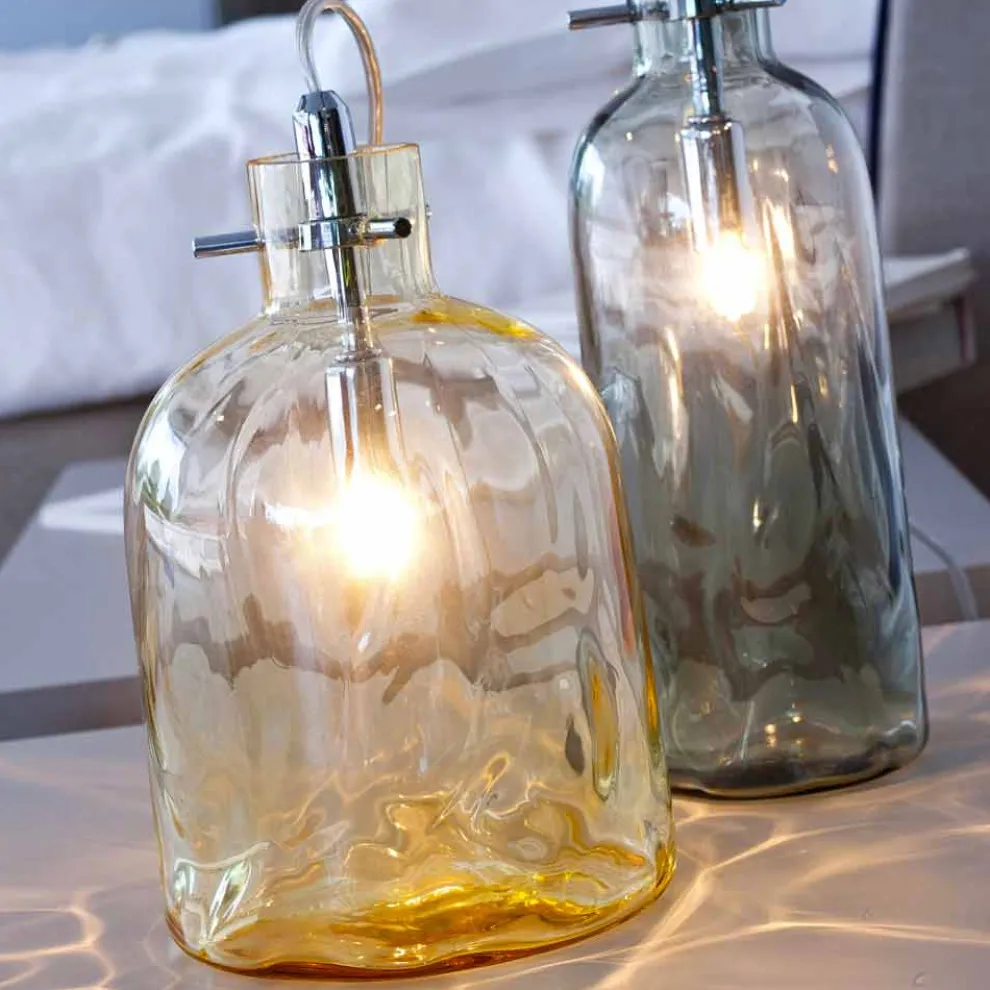 Selene Bossa Nova Tischlampe Ø15H21cm geblasenes Glas, Bernsteinfarben