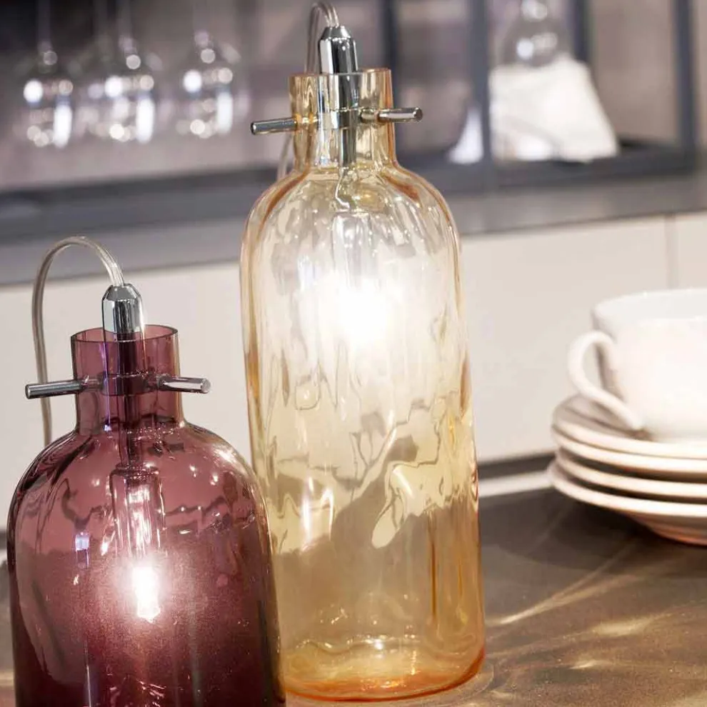 Selene Bossa Nova Tischlampe Ø10H26cm geblasenes Glas, Bernsteinfarben