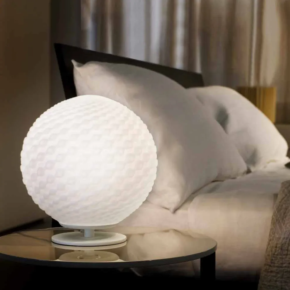 Selene Domino weiße Tischlampe aus geblasenem Glas Ø27 H 30cm
