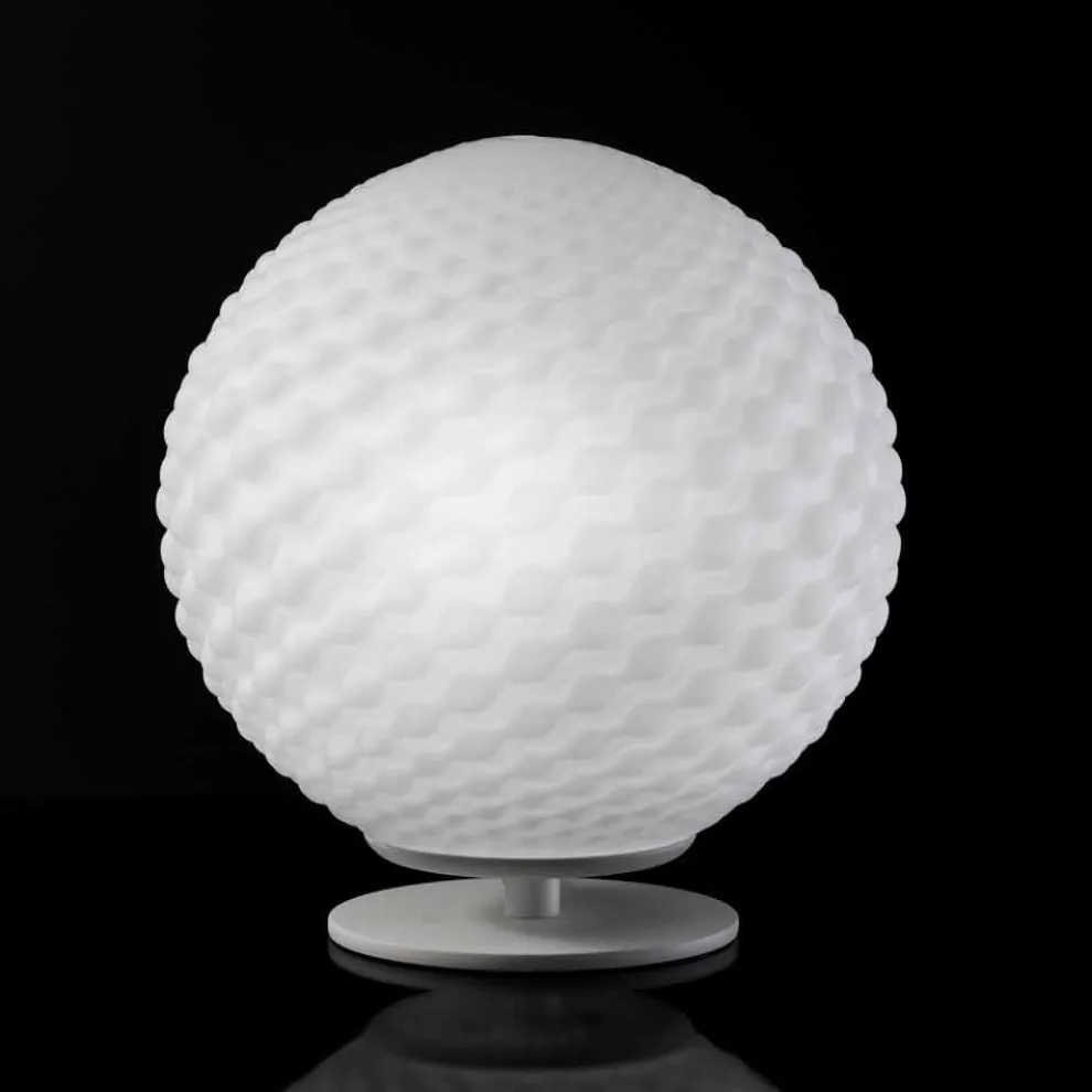 Selene Domino weiße Tischlampe aus geblasenem Glas Ø27 H 30cm