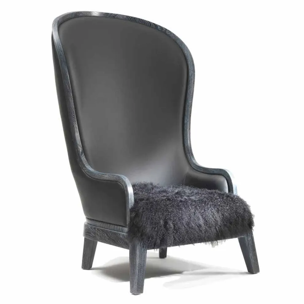 Sessel aus Leder und schwarzem Fell Eli, klassisches luxury Design