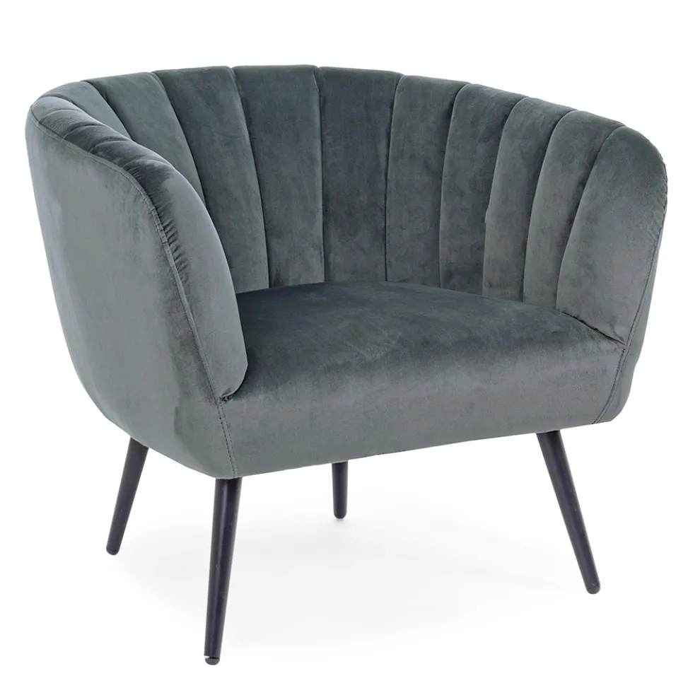 Sessel aus Stahl und grauem oder blauem Samt Skandinavisches Design - Hilary