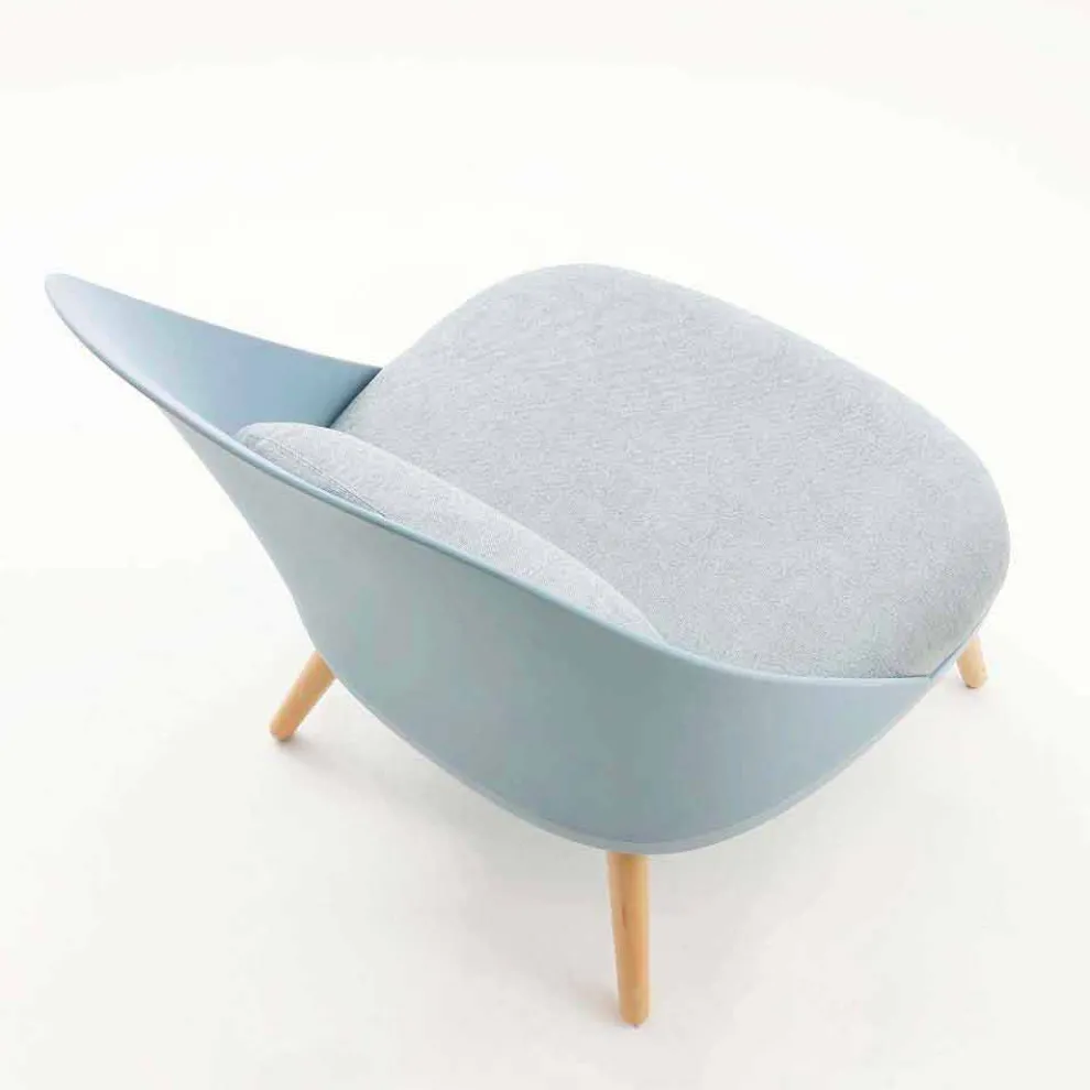 Sessel gepolstert mit Stoff, Sockel aus massivem Buchenholz, Perugia