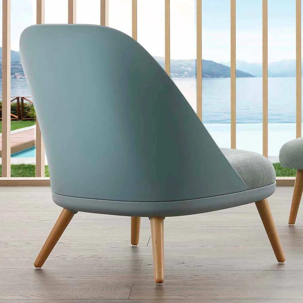 Sessel gepolstert mit Stoff, Sockel aus massivem Buchenholz, Perugia