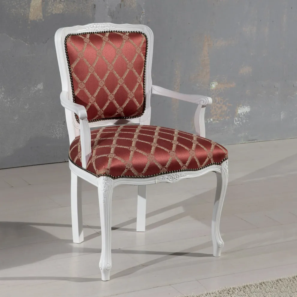 Sessel mit Armlehnen und Struktur aus weiß lackiertem Holz, hergestellt in Italien – Cat