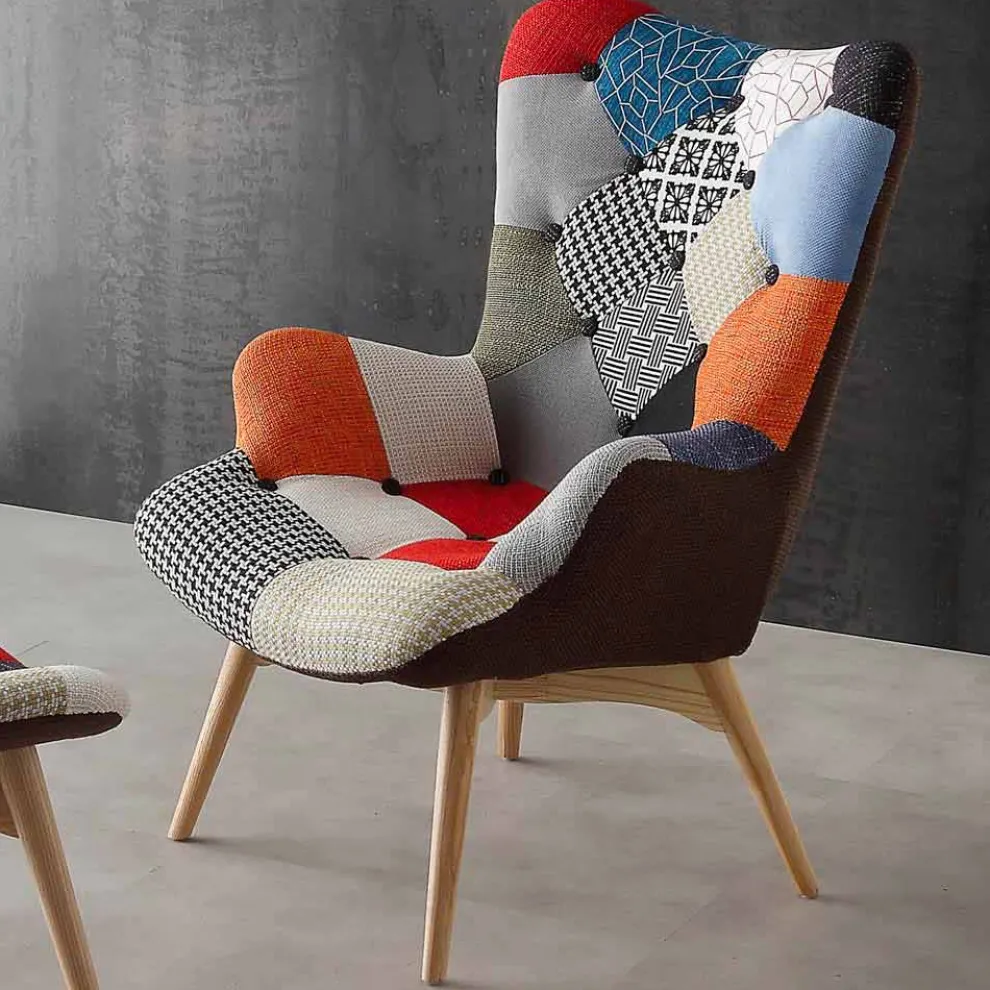 Sessel Patchwork In Multicolor mit Massivholz Beine Veronica
