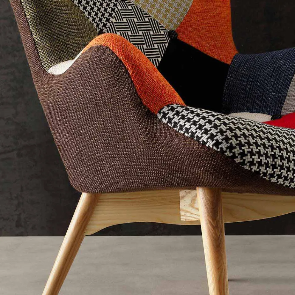 Sessel Patchwork In Multicolor mit Massivholz Beine Veronica