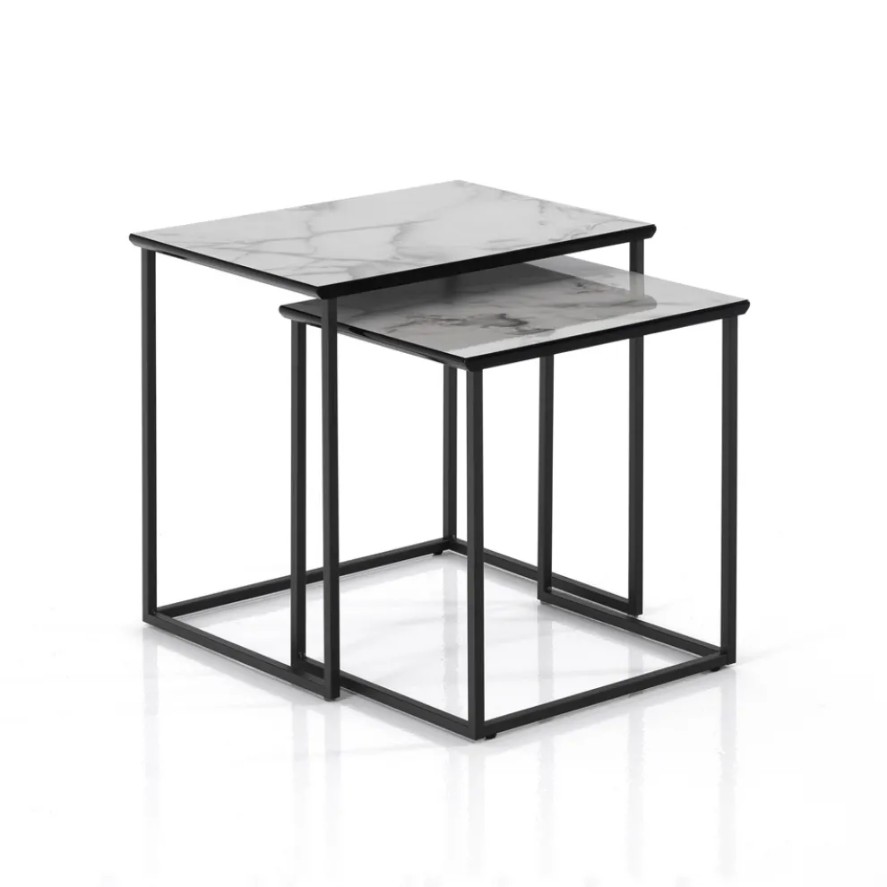 Set mit 2 Couchtischen aus Stahl und MDF – Osmio