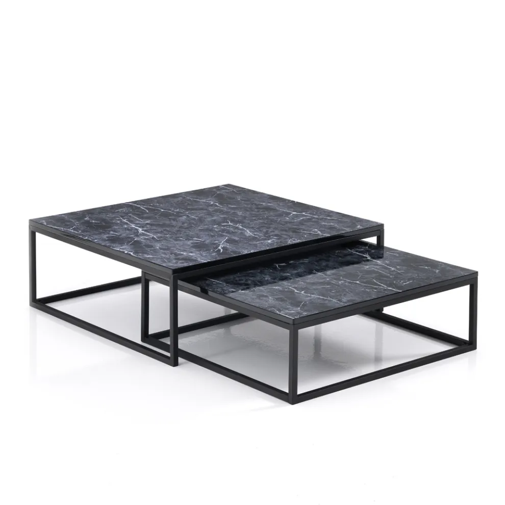 Set mit 2 Couchtischen aus MDF mit Marmoroberfläche – Osmium