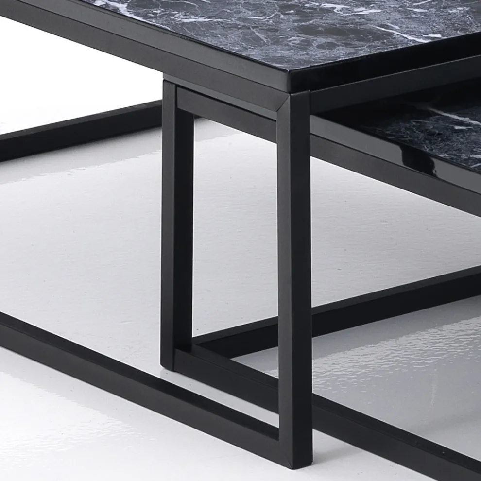 Set mit 2 Couchtischen aus MDF mit Marmoroberfläche – Osmium