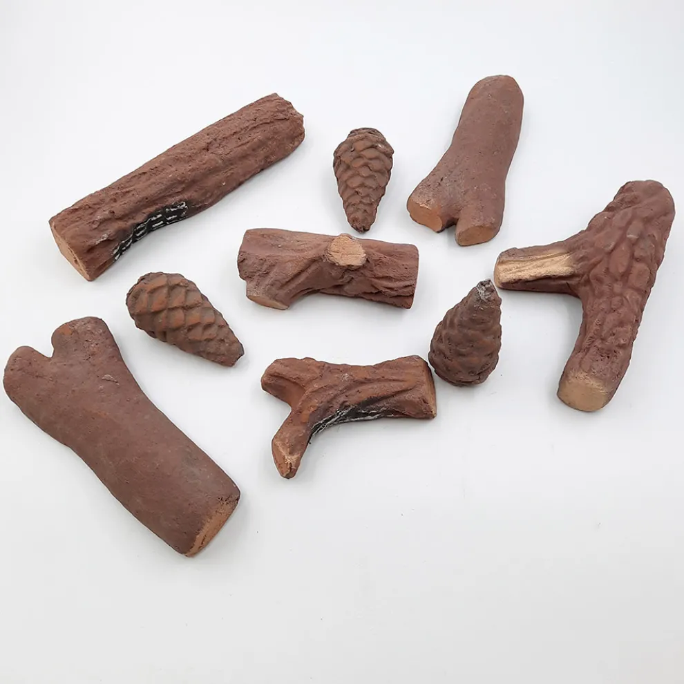 Set mit 9 Hölzern aus feuerfestem Gips für die Dekoration von Biokaminen – Rio