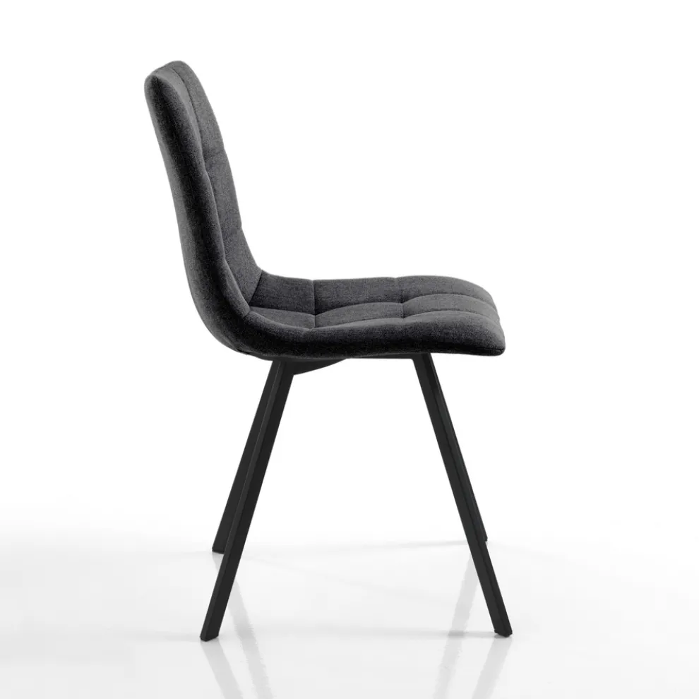 Set mit 4 Stühlen aus anthrazitfarbenem Stoff und schwarzem Stahl – Anthrazit