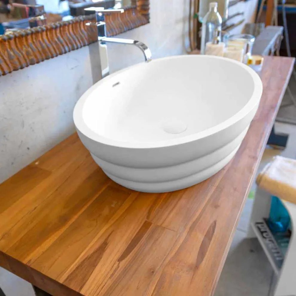 Set von Design-Hängemöbeln für Badezimmer aus gestreiftem Teak Poggio