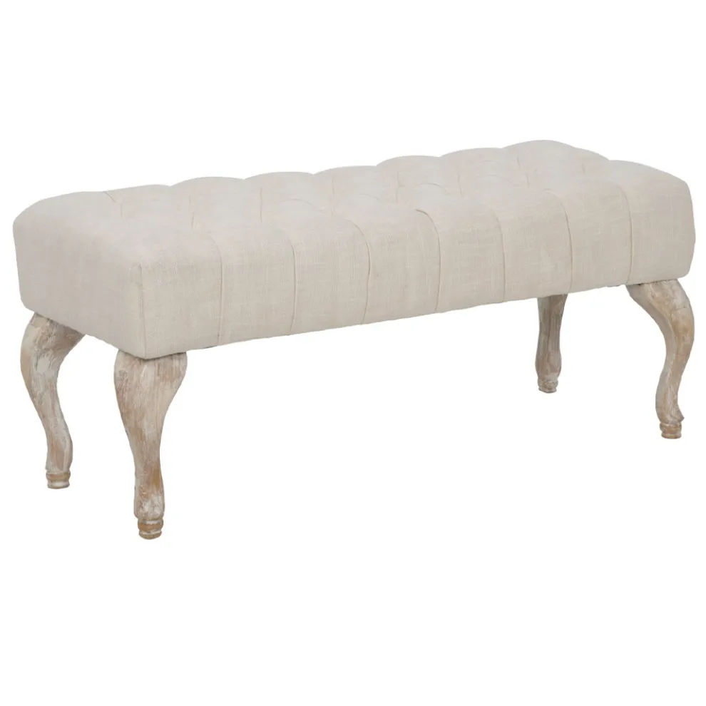 Shabby Chic Bank aus Holz mit Sitz aus gestepptem Stoff - Rocchetta
