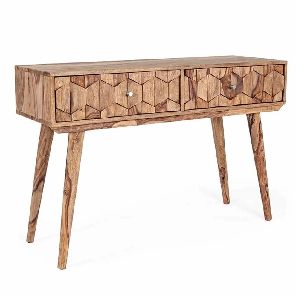 Sheesham Holzkonsole mit zwei Schubladen Ethnisches Design Homemotion - Fregene