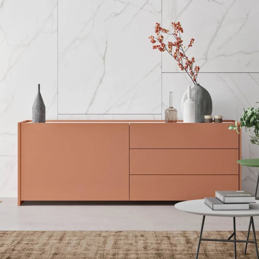Sideboard 1 Tür und 3 Schubladen aus ökologischem Luxusholz Made in Italy - Lidia