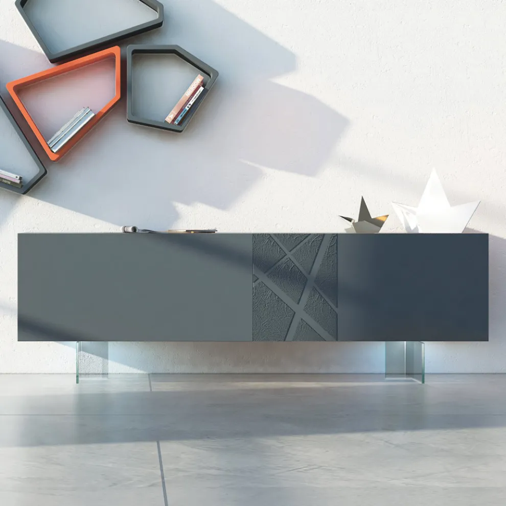 Sideboard aus graphitgrauem MDF mit Glasfüßen Made in Italy - Zelia