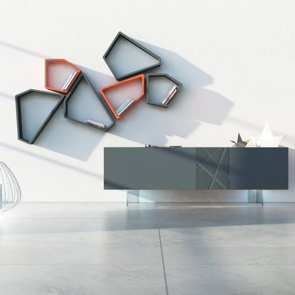 Sideboard aus graphitgrauem MDF mit Glasfüßen Made in Italy - Zelia