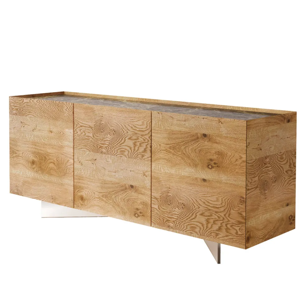 Sideboard aus Holz mit 3 Türen mit Sockel aus gehärtetem Kristall Made in Italy - Soraya