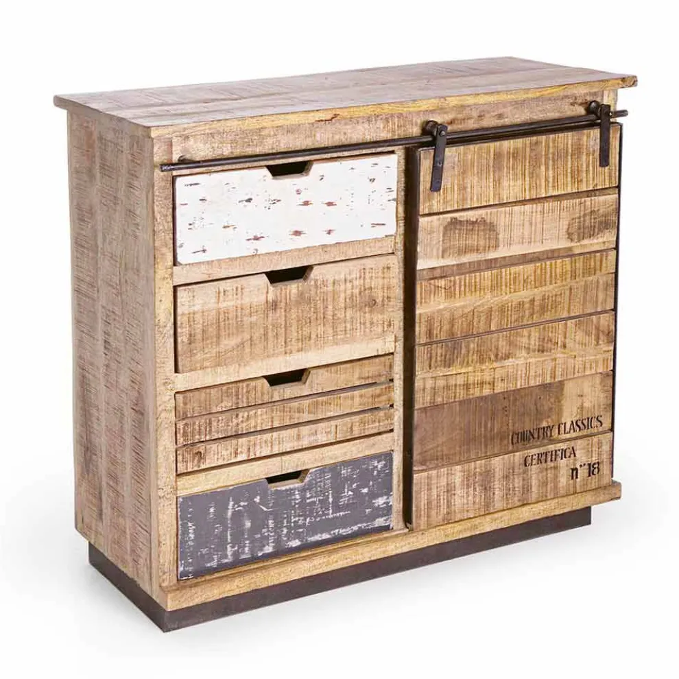 Sideboard aus Holz und Stahl mit Tür und 4 Schubladen im Industriestil - Renza