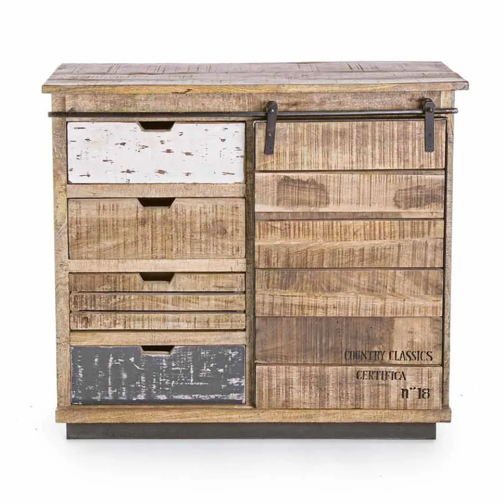 Sideboard aus Holz und Stahl mit Tür und 4 Schubladen im Industriestil - Renza