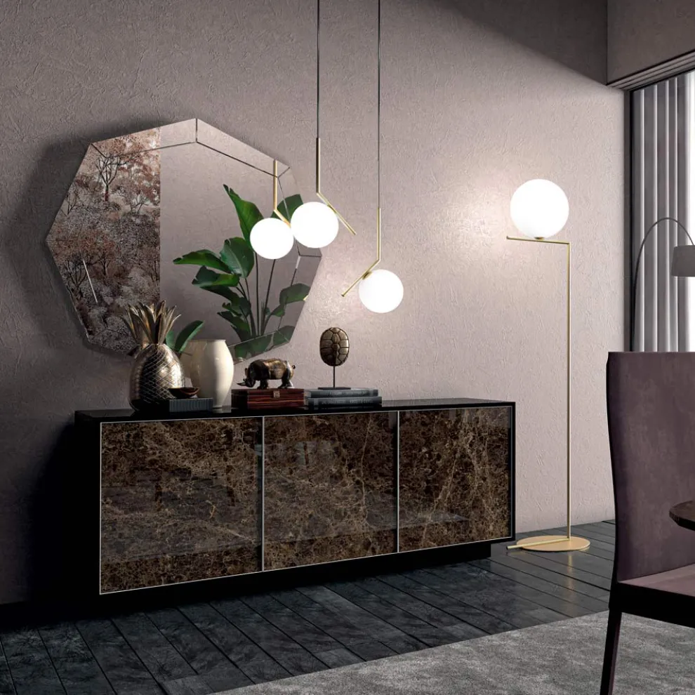 Sideboard aus lackiertem Holz mit 2 oder 3 Keramiktüren, hergestellt in Italien – Fiorenza