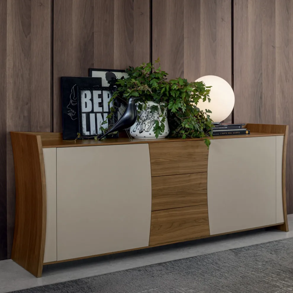 Sideboard aus lackiertem Holz 2 Türen 3 Schubladen Curvilinear Italian Design - Celio