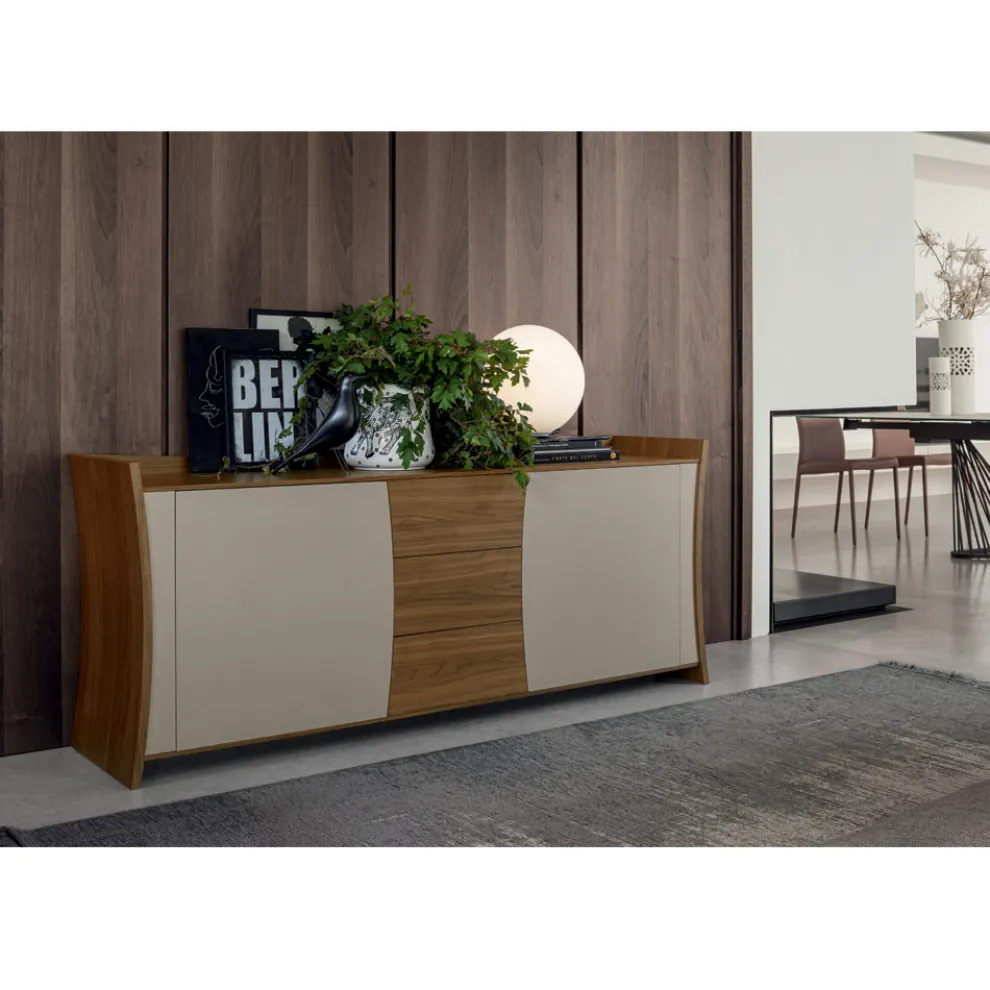 Sideboard aus lackiertem Holz 2 Türen 3 Schubladen Curvilinear Italian Design - Celio