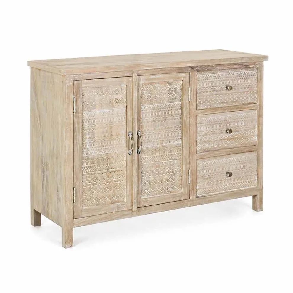 Sideboard aus Mangoholz mit hand eingelegten Dekorationen - Zotto