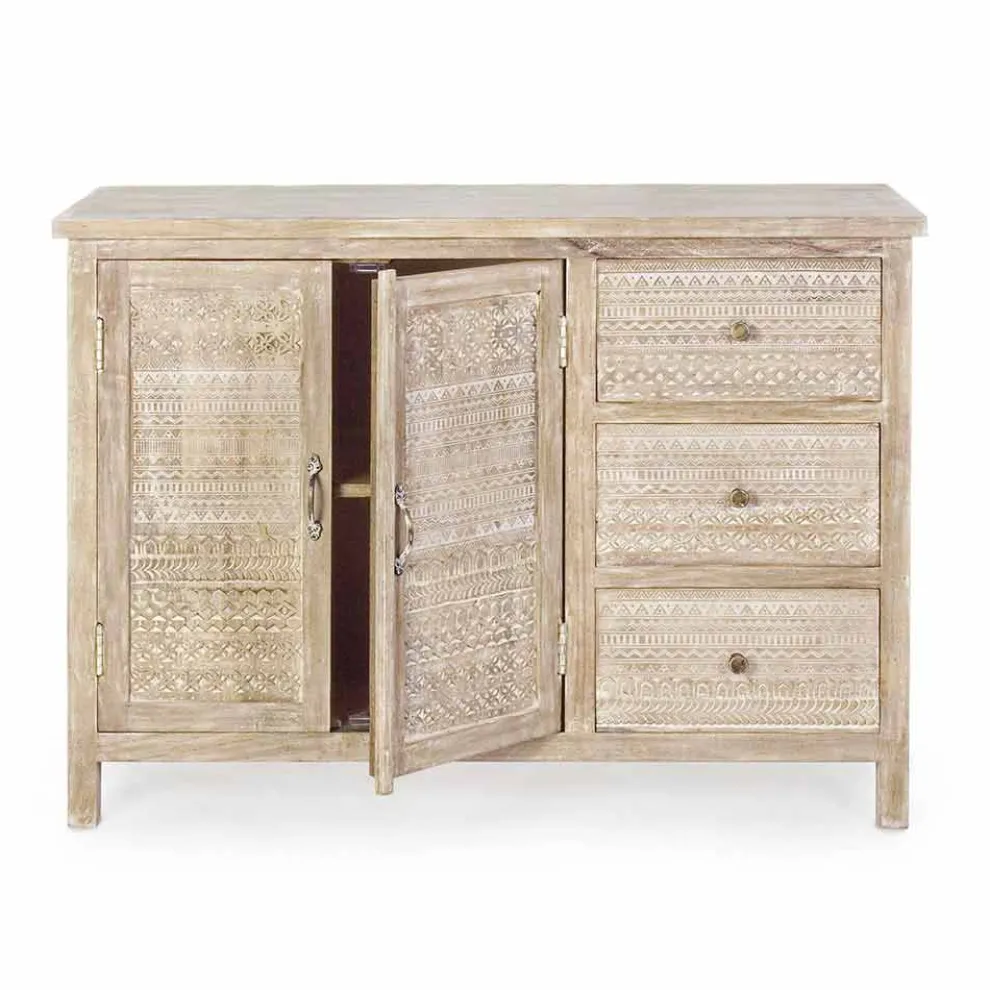 Sideboard aus Mangoholz mit hand eingelegten Dekorationen - Zotto