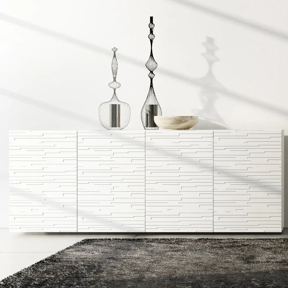 Sideboard aus matt weiß lackiertem MDF mit verzierten Türen Made in Italy - Chicago