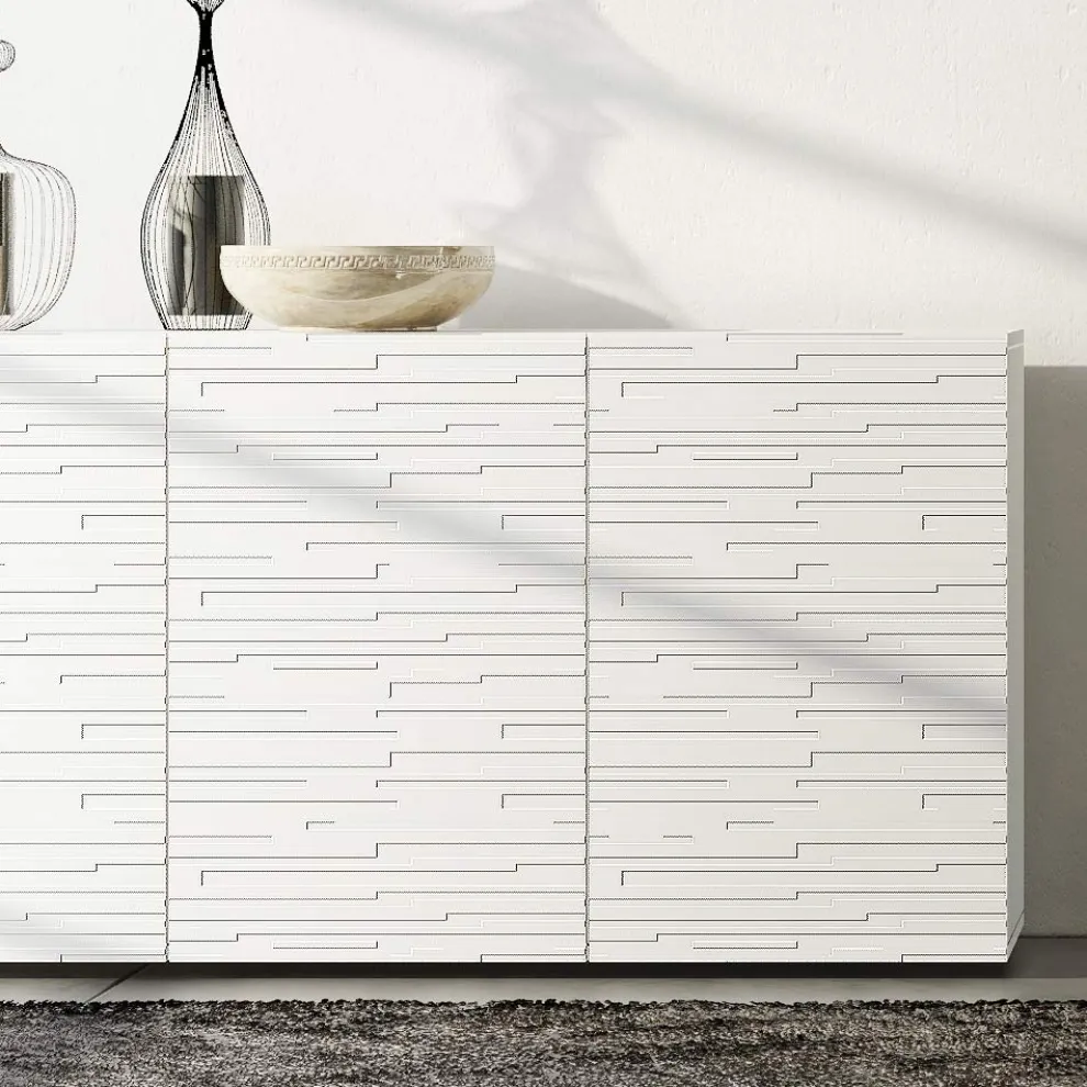 Sideboard aus matt weiß lackiertem MDF mit verzierten Türen Made in Italy - Chicago