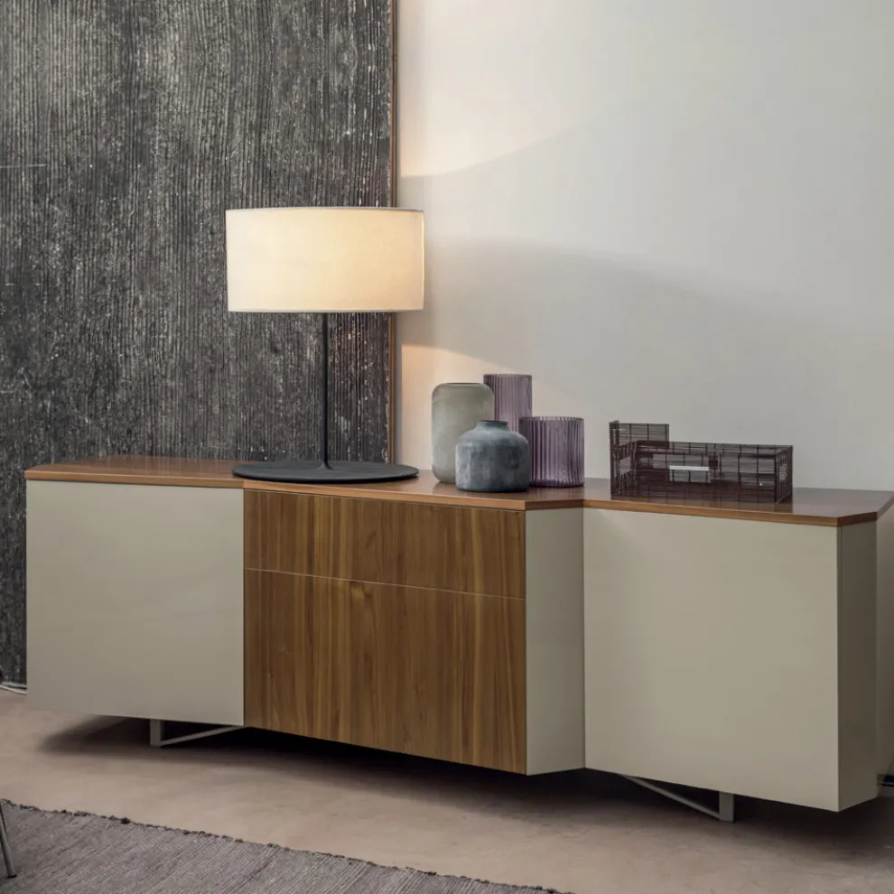 Sideboard aus Mdf mit 2 Türen und 2 hervorstehenden Schubladen schräge Seiten - Caspiter
